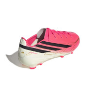 adidas F50 Hyperfast League Gras Voetbalschoenen (FG) Kids Felroze Zwart Goud Wit