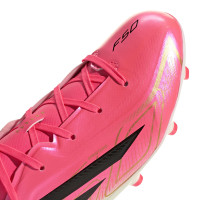 adidas F50 Hyperfast League Gras Voetbalschoenen (FG) Kids Felroze Zwart Goud Wit