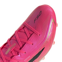 adidas F50 Hyperfast Elite Gazon Naturel Chaussures de Foot (FG) Enfants Rose Vif Noir Doré Blanc