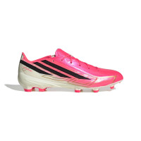 adidas F50 Hyperfast League Gazon Naturel Chaussures de Foot (FG) Rose Vif Noir Doré Blanc