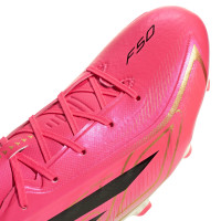 adidas F50 Hyperfast League Gazon Naturel Chaussures de Foot (FG) Rose Vif Noir Doré Blanc
