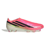 adidas F50 Hyperfast Elite Sans Lacets Gazon Naturel Chaussures de Foot (FG) Rose Vif Noir Doré Blanc