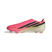 adidas F50 Hyperfast Elite Sans Lacets Gazon Naturel Chaussures de Foot (FG) Rose Vif Noir Doré Blanc