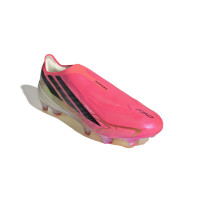 adidas F50 Hyperfast Elite Sans Lacets Gazon Naturel Chaussures de Foot (FG) Rose Vif Noir Doré Blanc
