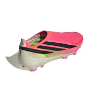 adidas F50 Hyperfast Elite Sans Lacets Gazon Naturel Chaussures de Foot (FG) Rose Vif Noir Doré Blanc