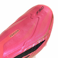 adidas F50 Hyperfast Elite Sans Lacets Gazon Naturel Chaussures de Foot (FG) Rose Vif Noir Doré Blanc