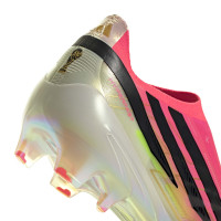 adidas F50 Hyperfast Elite Sans Lacets Gazon Naturel Chaussures de Foot (FG) Rose Vif Noir Doré Blanc