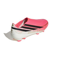 adidas F50 Hyperfast League Sans Lacets Gazon Naturel Chaussures de Foot (FG) Rose Vif Noir Doré Blanc