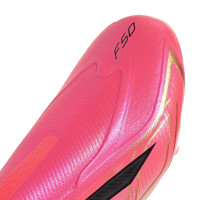 adidas F50 Hyperfast League Sans Lacets Gazon Naturel Chaussures de Foot (FG) Rose Vif Noir Doré Blanc