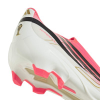adidas F50 Hyperfast League Sans Lacets Gazon Naturel Chaussures de Foot (FG) Rose Vif Noir Doré Blanc