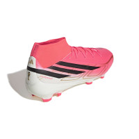 adidas F50 Hyperfast League Mid Gazon Naturel Chaussures de Foot (FG) Rose Vif Noir Doré Blanc