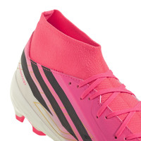 adidas F50 Hyperfast League Mid Gazon Naturel Chaussures de Foot (FG) Rose Vif Noir Doré Blanc