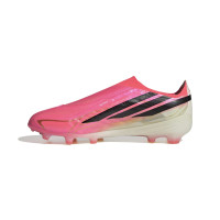 adidas F50 Hyperfast Elite Sans Lacets Gazon Naturel Chaussures de Foot (FG) Enfants Rose Vif Noir Doré Blanc