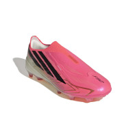 adidas F50 Hyperfast Elite Sans Lacets Gazon Naturel Chaussures de Foot (FG) Enfants Rose Vif Noir Doré Blanc