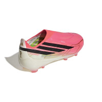 adidas F50 Hyperfast Elite Sans Lacets Gazon Naturel Chaussures de Foot (FG) Enfants Rose Vif Noir Doré Blanc