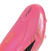 adidas F50 Hyperfast Elite Sans Lacets Gazon Naturel Chaussures de Foot (FG) Enfants Rose Vif Noir Doré Blanc