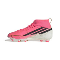 adidas F50 Hyperfast League Mid Gras Voetbalschoenen (FG) Kids Felroze Zwart Goud Wit