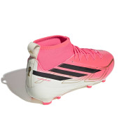 adidas F50 Hyperfast League Mid Gras Voetbalschoenen (FG) Kids Felroze Zwart Goud Wit