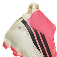adidas F50 Hyperfast League Mid Gras Voetbalschoenen (FG) Kids Felroze Zwart Goud Wit
