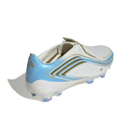 adidas F50 Messi Elite Gazon Naturel Chaussures de Foot (FG) Blanc Bleu Clair Doré