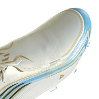 adidas F50 Messi Elite Gazon Naturel Chaussures de Foot (FG) Blanc Bleu Clair Doré