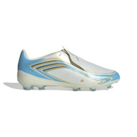 adidas F50 Messi Elite Gazon Naturel Chaussures de Foot (FG) Enfants Blanc Bleu Clair Doré