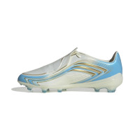 adidas F50 Messi Elite Gazon Naturel Chaussures de Foot (FG) Enfants Blanc Bleu Clair Doré
