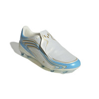 adidas F50 Messi Elite Gazon Naturel Chaussures de Foot (FG) Enfants Blanc Bleu Clair Doré