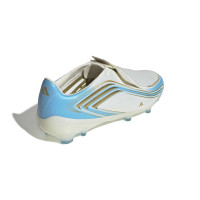 adidas F50 Messi Elite Gazon Naturel Chaussures de Foot (FG) Enfants Blanc Bleu Clair Doré