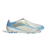 adidas F50 Messi League Gazon Naturel Chaussures de Foot (FG) Blanc Bleu Clair Doré
