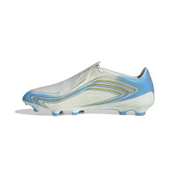adidas F50 Messi League Gazon Naturel Chaussures de Foot (FG) Blanc Bleu Clair Doré