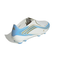 adidas F50 Messi League Gazon Naturel Chaussures de Foot (FG) Blanc Bleu Clair Doré