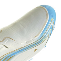 adidas F50 Messi League Gazon Naturel Chaussures de Foot (FG) Blanc Bleu Clair Doré