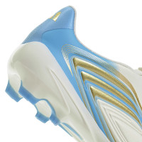 adidas F50 Messi League Sans Lacets Gazon Naturel Chaussures de Foot (FG) Enfants Blanc Bleu Clair Doré