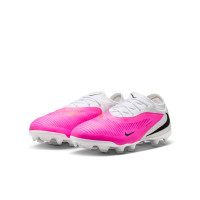 Nike Phantom 6 Low Pro Gazon Naturel Artificiel Chaussures de Foot (MG) Blanc Rose Vif Noir