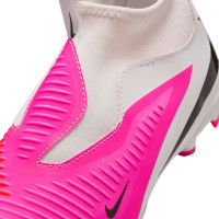 Nike Phantom 6 High Academy Gazon Naturel Artificiel Chaussures de Foot (MG) Enfants Blanc Rose Vif Noir