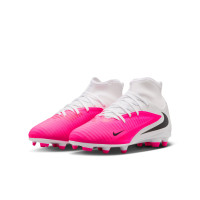 Nike Phantom 6 High Club Gazon Naturel Artificiel Chaussures de Foot (MG) Enfants Blanc Rose Vif Noir