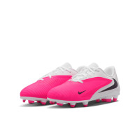 Nike Phantom 6 Low Club Gazon Naturel Artificiel Chaussures de Foot (MG) Enfants Blanc Rose Vif Noir