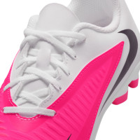 Nike Phantom 6 Low Club Gazon Naturel Artificiel Chaussures de Foot (MG) Enfants Blanc Rose Vif Noir