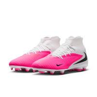 Nike Phantom 6 High Club Gazon Naturel Artificiel Chaussures de Foot (MG) Blanc Rose Vif Noir