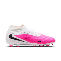 Nike Phantom 6 High Academy Gazon Naturel Artificiel Chaussures de Foot (MG) Blanc Rose Vif Noir