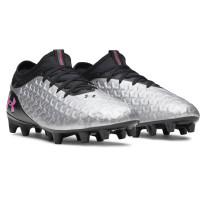 Under Armour Magnetico Select 6 Gras Voetbalschoenen (FG) Zwart Metallic Silver Felroze