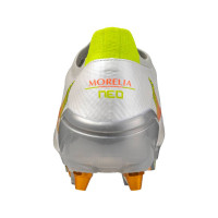 Mizuno Morelia Neo V Beta Elite Crampons Vissés Chaussures de Foot (SG) Blanc Orange Lime