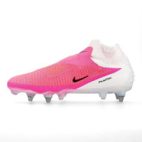 Nike Phantom 6 High Elite Crampons Vissés Chaussures de Foot (SG) Blanc Rose Vif Noir