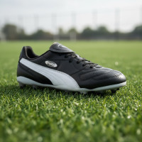 PUMA King Liga Gazon Naturel Artificiel Chaussures de Foot (MG) Noir Argenté Blanc