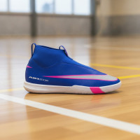 Nike Zoom Mercurial Superfly 10 Academy Sans Lacets Chaussures de Foot en Salle (IN) Enfants Bleu Blanc Rose Vif