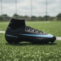 Nike Zoom Mercurial Superfly 10 Pro Gazon Naturel Chaussures de Foot (FG) Noir Bleu Clair