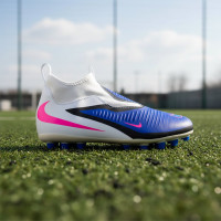 Nike Phantom 6 High Academy Gras / Kunstgras Voetbalschoenen (MG) Kids Blauw Wit Felroze