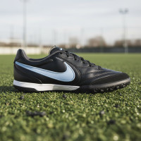 Nike Tiempo Ligera Pro Turf Chaussures de Foot (TF) Noir Bleu Clair