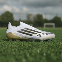 adidas F50 Elite Sans Lacets Gazon Naturel Chaussures de Foot (FG) Blanc Noir Doré